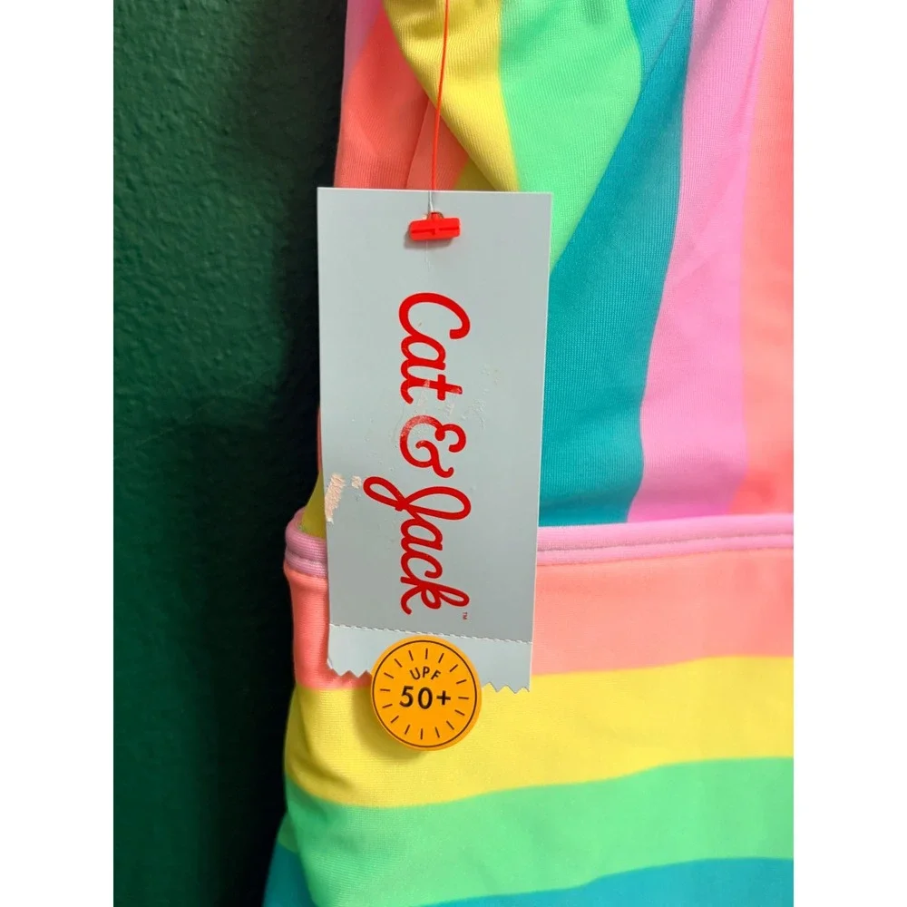 Cat & Jack Rainbow Stripe Racerback 1pc Swim Bathing Suit Large 10/12 NEW NWT